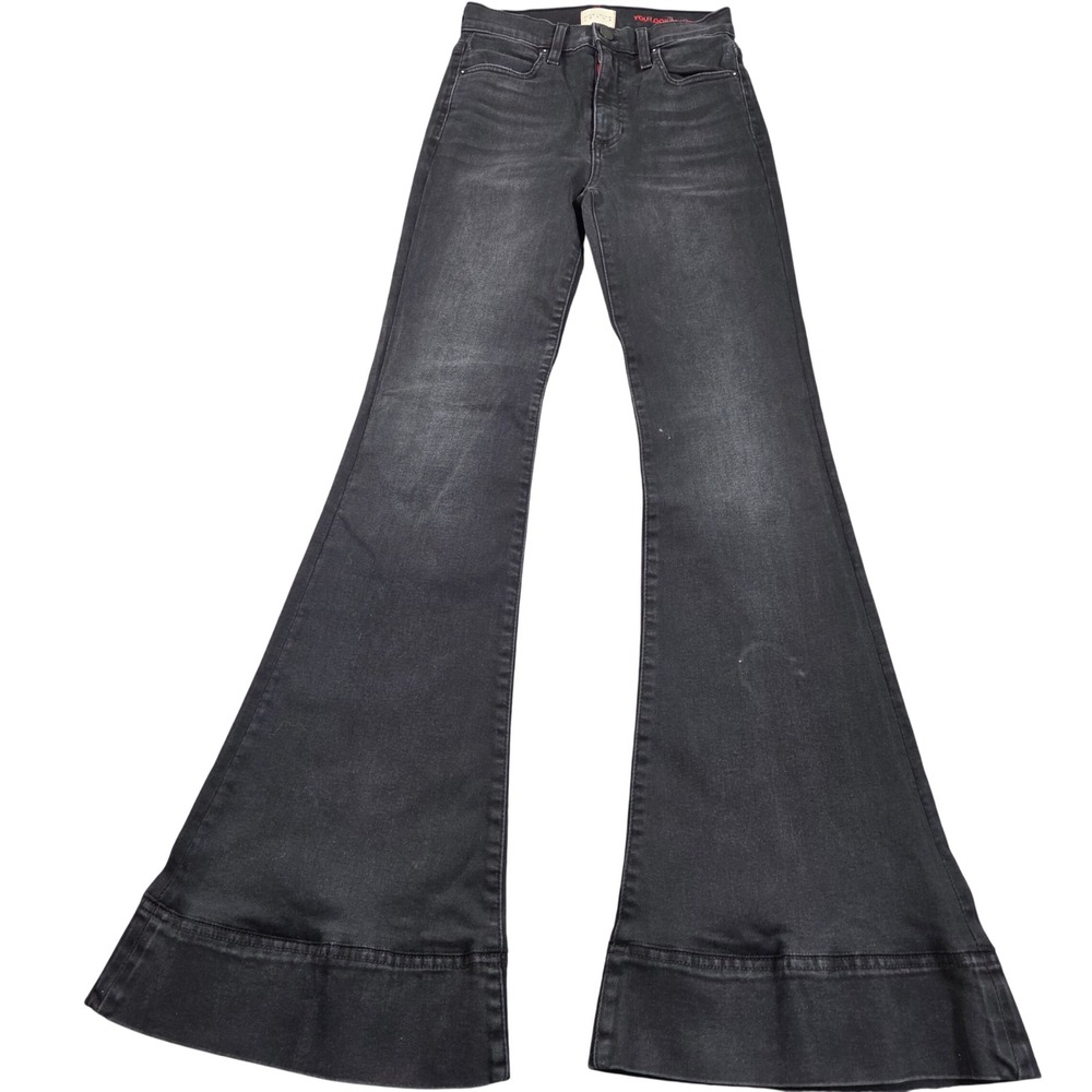 Alice + Olivia Beautiful High Rise Jeans 24 Black Bell Bottom Jeans Noir Flare